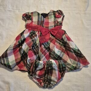 Bonnie Baby girls size 18 months plaid holiday dress with matching diaper cover